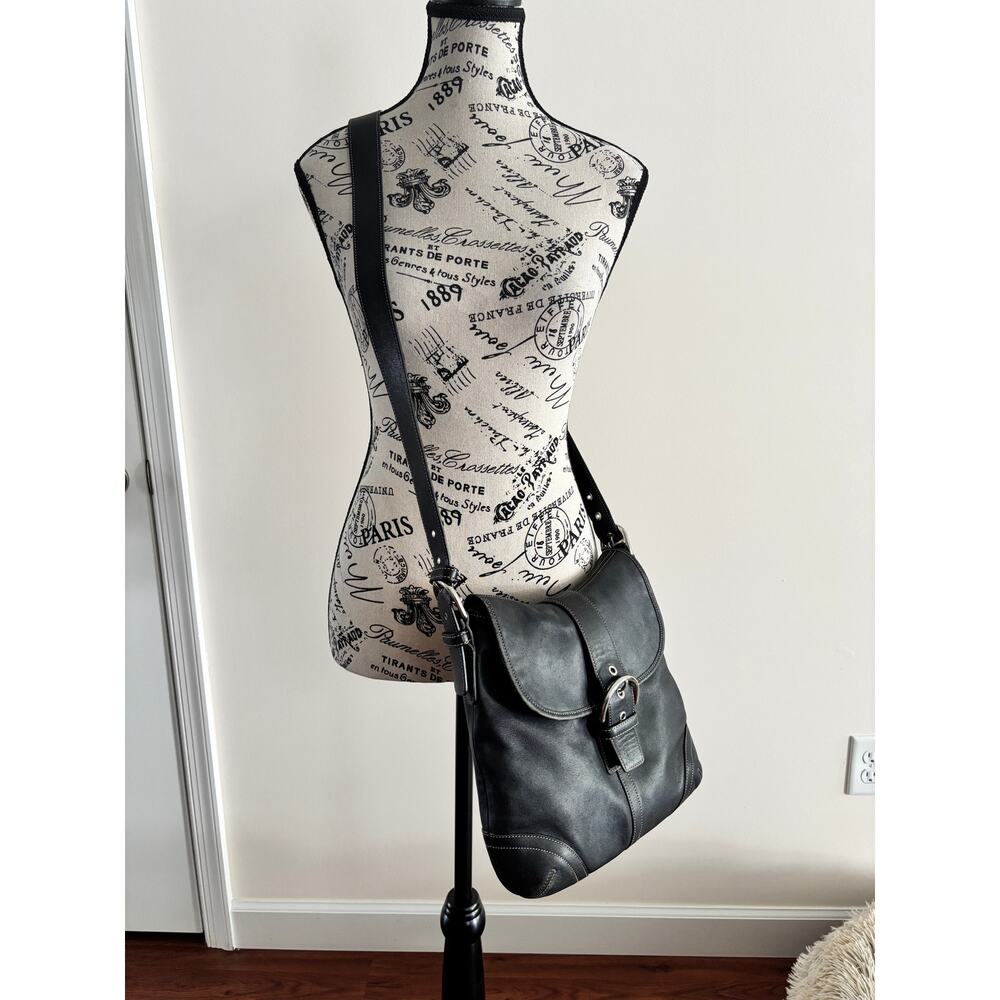 Vintage Coach Front Flap Soho Crossbody Black Leather Convertible Shoulder Hobo - Picture 3 of 11